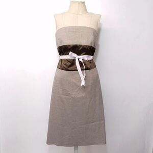 ANTHROPOLOGIE RUTH Sz 4 Tan Pink Strapless Empire Ribbon Dress Retro Vtg